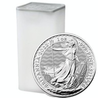 25 x Britannia 1oz (2022), tuba mennicza, srebrne monety.