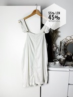 Biały lniany kombinezon F&F len wiskoza letni na ramiączkach z falbankami