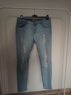 spodnie dżins janina loose jasne błękit cekiny przetarcia proste strecz 42