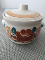 Pojemnik kuchenny z pokrywką Włocławek ręcznie malowany Fajans PRL