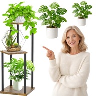 KWIETNIK STOJĄCY STOJAK NA KWIATY ROŚLINY METALOWY DREWNIANY LOFT 3 PÓŁKI