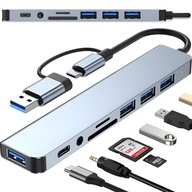 HUB ADAPTER UNIWERSALNY ROZDZIELACZ USB-C 8w1 CZYTNIK SD USB 3.0 AUDIO AUX