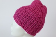 Wełniana czapka Eskimo-rękodzieło, S, neonowy róż, ciepła, gruba