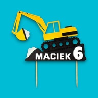 Topper na tort MEGA KOPARKA NA GĄSIENICACH. WYBIERZ IMIE I WIEK NA URODZINY