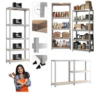 REGAŁ STOJAK MAGAZYNOWY METALOWY DO GARAŻU SPIŻARNI MOCNY WYSOKI SREBRNY