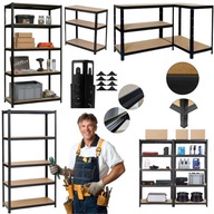 REGAŁ REGULOWANY MAGAZYNOWY METALOWY CZARNY MOCNY DO GARAŻU SPIŻARNI