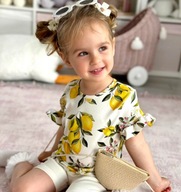 Chrisma Bluzka T-shirt z krótkim rękawem w cytryny z falbankami 98 3 lata