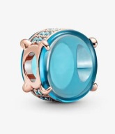 Pandory charms niebieski owal gold rose logo