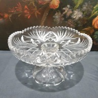 Kryształowa patera na nodze, ciężka misa deserowa vintage