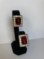 VINTAGE KLIPSY KWADRATOWE Z KRYSZTAŁKAMI I CENTRALNYM KAMIENIEM FAUX