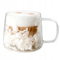 PIĘKNA SZKLANKA TERMICZNA Z KWIATAMI W ŚRODKU 180ml HORTENSJA BIAŁA