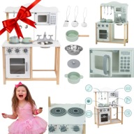 ZESTAW DUZA KUCHNIA KUCHENKA DREWNIANA DO ZABAWY DLA DZIECI INTERAKTYWNA