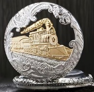 Zegarek kieszonkowy, busola na łańcuszku, sikor z dewizką - pociąg