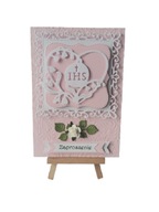 ZAPROSZENIA KOMUNIA DZIEWCZYNKA IHS W SERCU B6 RÓŻ-BIEL