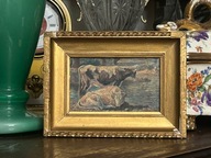 REPRODUKCJA SZCZEGÓŁOWY OBRAZ KROWY U WODOPOJU WYDRUK ARTYSTYCZNY SYGNOWANY