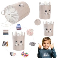 POJEMNIK NA ZABAWKI DUŻY KOSZ TKANINA BEŻOWY ZAMYKANY ORGANIZER 40X50CM