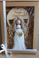 Pamiątka chrztu świętego na kółeczku Anioł Stróż - makrama