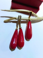 Czerwony agat komplet ,srebro 925 pozłacane