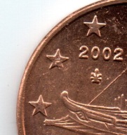 Grecja. 1 eurocent z 2002 roku z woreczka startowego w gwiazdce z literka F