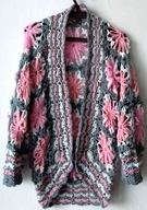 Sweter kardigan nowy patchworkowy szydełkowy rozpinany Rozmiar 34/38