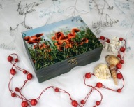 Drewniana szkatułka - maki - rękodzieło