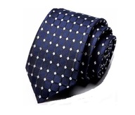 KRAWAT, NATURALNY JEDWAB, ŻAKARD, GRANATOWY, GEOMETRYCZNY WZÓR. 144/7 cm.