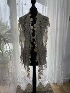 M Szalik koronkowy frędzle kółka beż