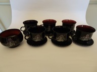 Serwis do kawy, ciemne szkło, PRL, lata 90-te, vintage