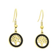 55851 Kolczyki złota stal chirurgiczna drzewka w kółku z cyrkoniami