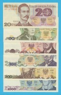 ZESTAW 6 BANKNOTÓW PRL 20 - 50 - 100 - 200 - 500 - 1000 UNC /AM3703