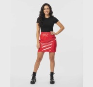 Missguided czerwona mini spódnica XS 34 dopasowana lateksowa