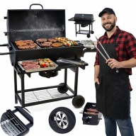 GRILL WĘGLOWY OGRODOWY STALOWY DUŻY BECZKA LANDGRAF + PÓŁKI + POPIELNIK