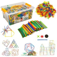 KLOCKI KONSTRUKCYJNE SŁOMKI RURKI PATYCZKI WIELKI ZESTAW 1000 ELEMENTÓW.