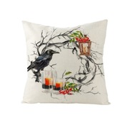 Poszewka na poduszkę kruk i świece, jesienna, gotycka, splot lniany 40x40