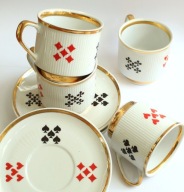 Filiżanki i talerzyki karciane / brydżowe, Chodzież PRL porcelana, 4 sztuki