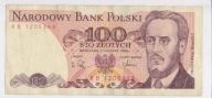 PRL - Banknot 100 zł. 1988 seria RB/z obiegu/