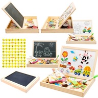 TABLICA MAGNETYCZNA EDUKACYJNA DLA DZIECI DREWNIANA DWUSTRONNA ZWIERZĘTA