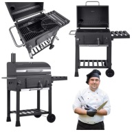 GRILL WĘGLOWY DUŻY ŻELIWNY RUSZT PRZENOŚNY Z KOMINEM TERMOMETR Z POKRYWĄ