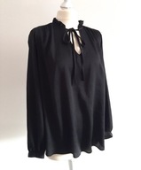 PAPAYA bluzka RETRO elegancka STÓJKA czarna LEJĄCA wiązany dekolt M/L