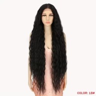 Profesjonalna długa gęsta czarna falowana peruka 100cm lace front cosplay