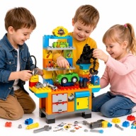 KLOCKI KONSTRUKCYJNE ZESTAW DIY WARSZTAT 92 ELEMENTÓW DLA DZIECI NA PREZENT