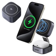 Ładowarka indukcyjna Qi2 2w1 Ugreen W702 do Iphone, AirPods, 15W (szara)