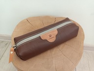 Piórnik, skóra naturalna, ręcznie robiony, czekolada