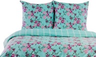 Pościel z mikrofazy dwustronna Smukee 220x200 turkusowa różowe kwiatki 773