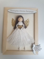 Pamiątka Chrztu Świętego w ramce, Anioł Stróż - makrama