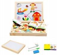 Tablica Magnetyczna dla Dzieci Drewniana Dwustronna 100el DOM + 80 naklejek