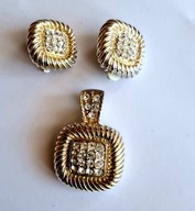 VINTAGE KLIPSY I WISIOREK Z KRYSZTALKAMI KOMPLET