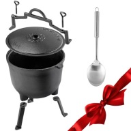 KOCIOŁEK MYŚLIWSKI ŻELIWNY 10L GARNEK NA OGNISKO GRILL DO PIECZONEK + ŁYŻKA