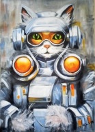 Obraz olejny z kotem, Futuro, A. Janik, fantastyka