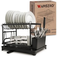 STOJĄCA SUSZARKA DO NACZYŃ dwupoziomowa duża czarna OCIEKACZ NA NACZYNIA